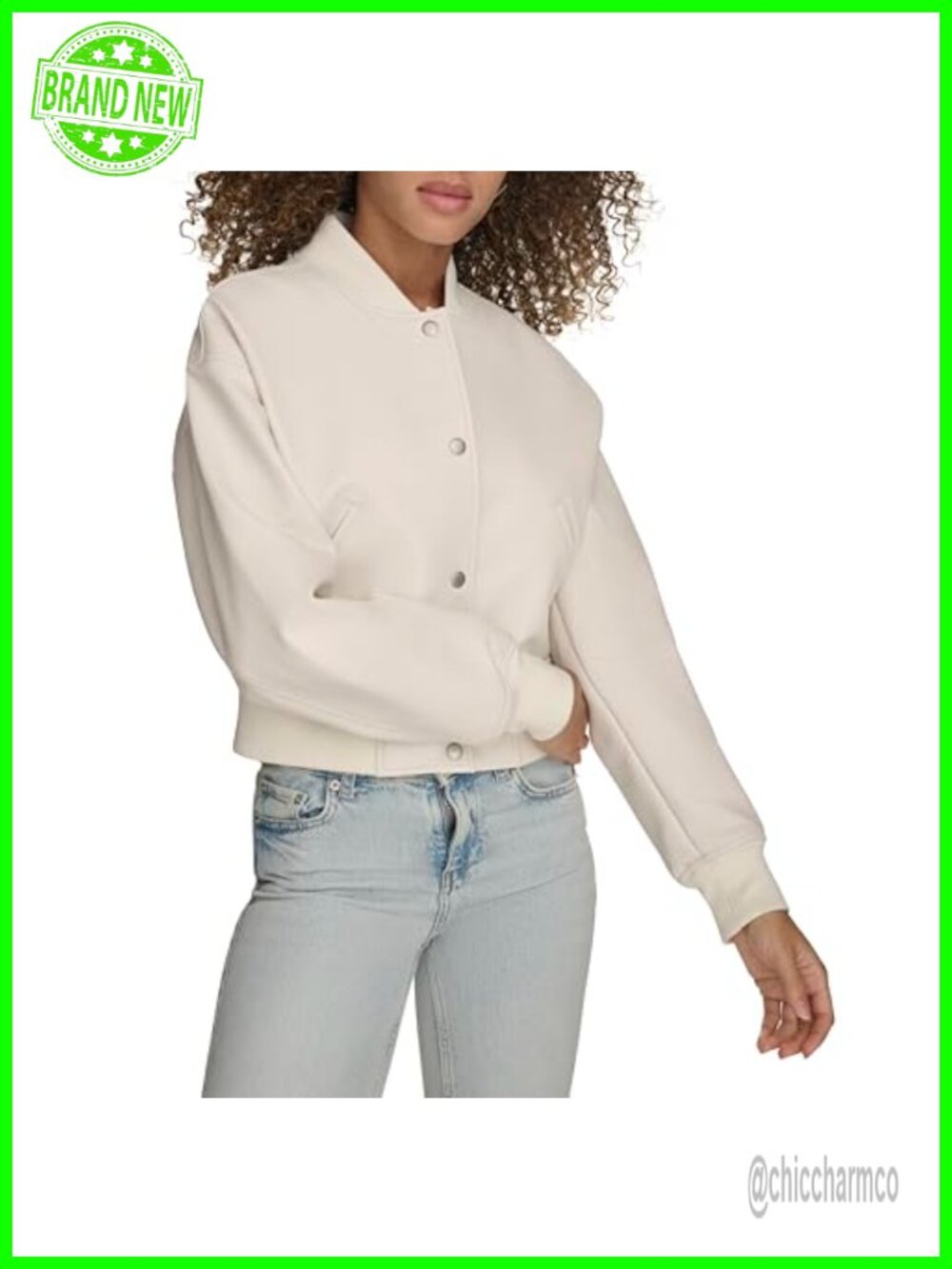 Women's Cropped Varsity Bomber Jacket Snap Front PU